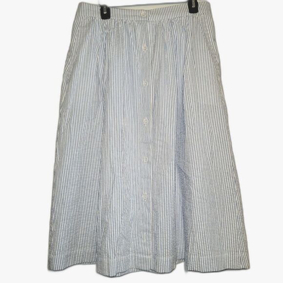 New H&M Blue Striped Midi Skirt 14 - Picture 2 of 9